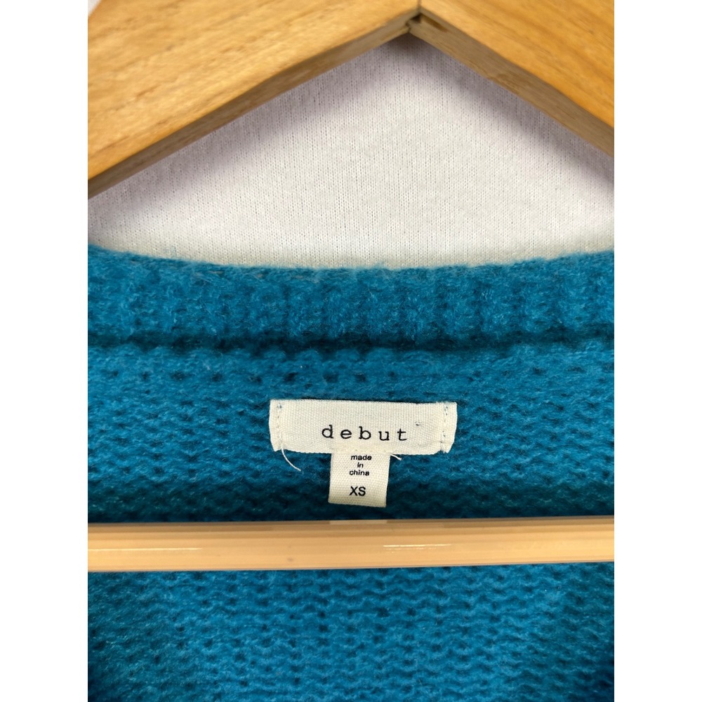 Cottagecore Debut Women XS Teal Blue 3D Floral Crochet Chunky Cropped Cardigan - Picture 3 of 9